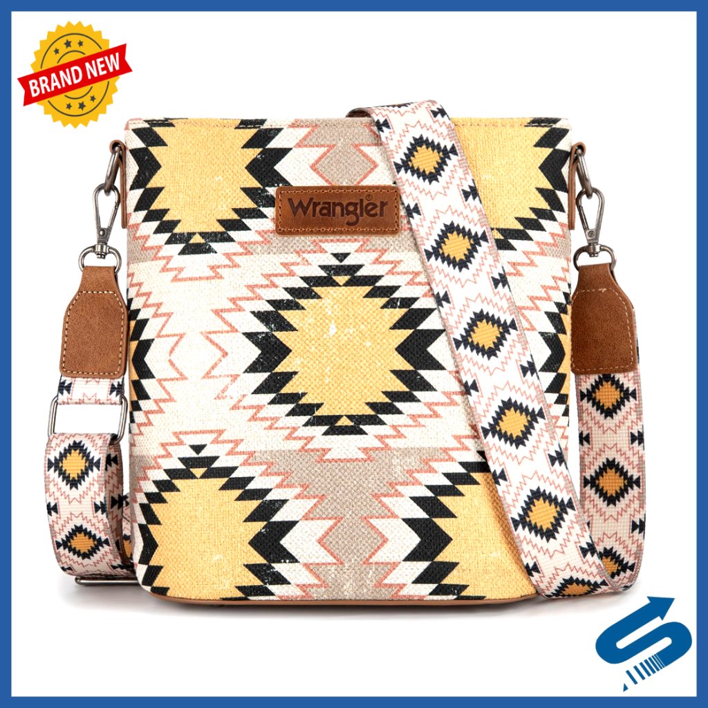Distressed Canvas Crossbody Bag Adjustable Strap Southwestern Print Chic Boho